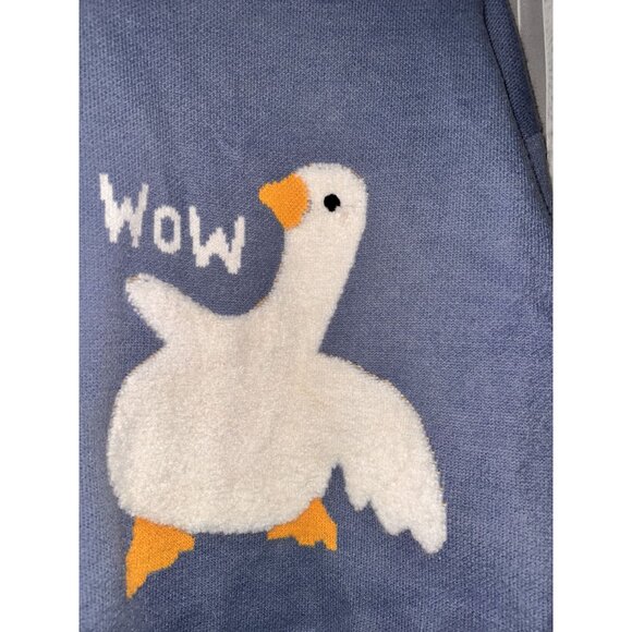 Elfric Eden "Wow" Goose Graphic Sweater XL Blue Knit Pullover Casual Unisex stre - Picture 3 of 9